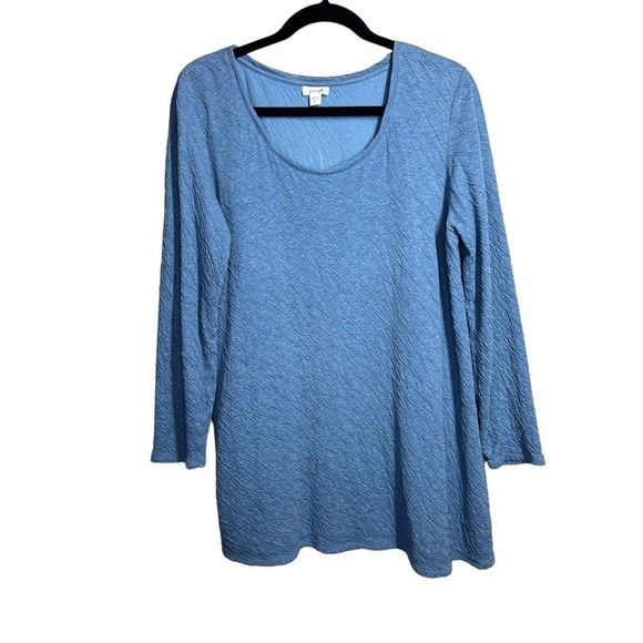 J. Jill Pure Jill 100% Cotton Crinkle Pattern Long Sleeve Tunic Top Blue Size Sm - Picture 6 of 9